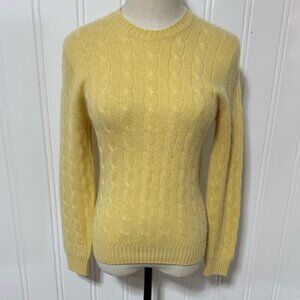 Brooks Brothers 100% Italian Cashmere Cable Knit Yellow Crew Neck Sweater size S